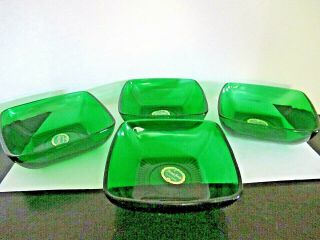 Vintage 4 Anchor Hocking Forest Green 4 3/4 " Bowls W/ Stickers