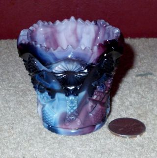 Vintage Purple Blue White Slag Glass Dish Holder Candle Toothpick Trinket Opaque
