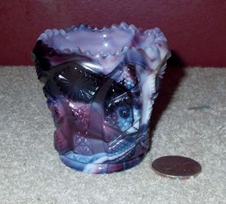 Vintage Purple Blue White SLAG GLASS DISH HOLDER Candle Toothpick Trinket Opaque 2