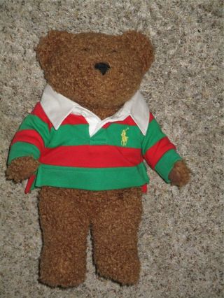 Vtg Ralph Lauren Ny.  Polo Brown Stuffed Teddy Bear 2005 Red/green Polo Shirt 15 "