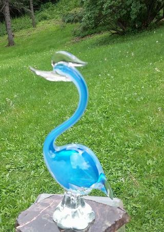 Vintage Italian Murano Sky Blue & Clear Art Glass Sculpture Of Swan 10 1/2 " H