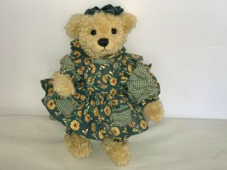 Mary Holstad Collectible Teddy Bear 13 " In A Sunflower Dress - Signed Numbered
