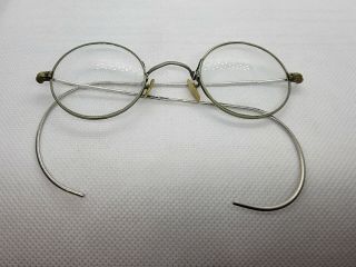 Vintage Antique 1930 - 40s Silver Spectacles Round Eyeglass Frame Wrap Temples