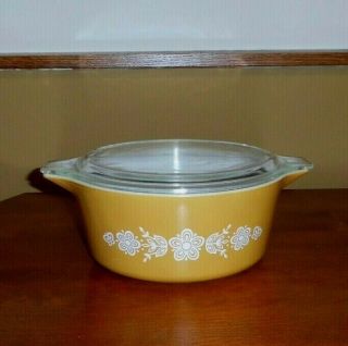 1970 Corning Pyrex 475 - B Butterfly Gold 2.  5 Qt Covered Cinderella Casserole Dish