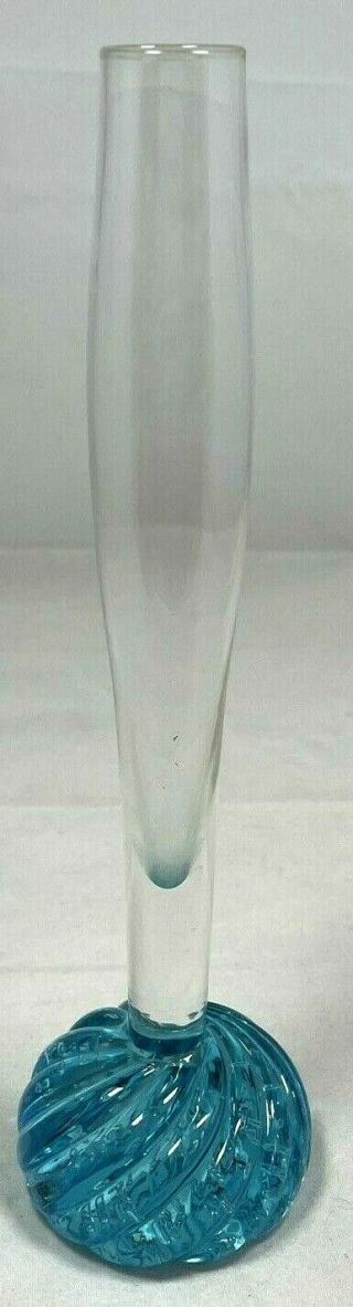 Vtg Art Glass Controlled Bubble Ball Bottom Blue Aqua Bud Vase 8”