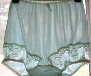 Custom Playtex Green Satin Jacquard Nylon Lace Gusset Granny Panties 7