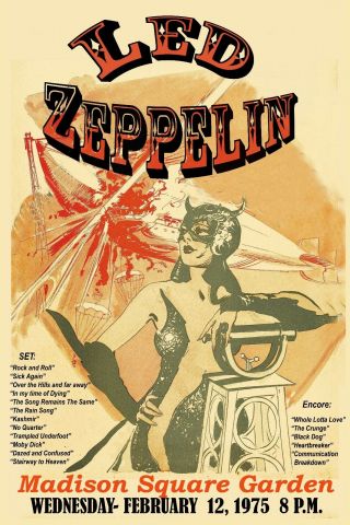 Heavy Metal: Led Zeppelin At Madison Square Garden Concert Poster 1975 12x18