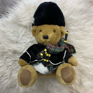 Harrods Knightsbridge Plush Teddy Bear 13 " Scottish London Tartan Kilt Bagpipes