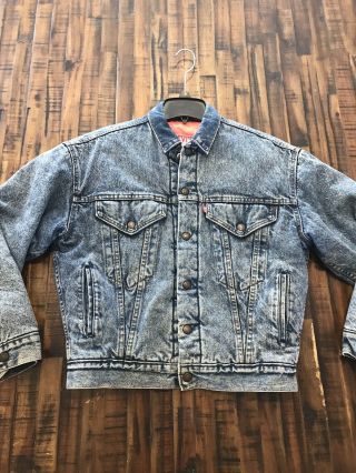 Vintage Levis Acid Wash Denim Trucker Jacket Lined Made In Usa
