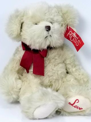 Russ Berrie Haley Teddy Bear Plush 14 " Tan Red Bow Stuffed Love Animal Toy