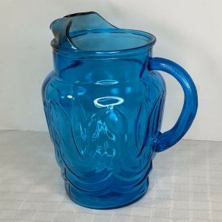Anchor Hocking Blue Glass Colonial Tulip Ice Lip Pitcher Vintage