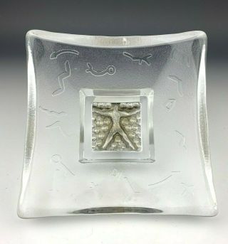 Kosta Boda By Bertil Vallien Domino Silver Man Tribal Glass Square Paperweight