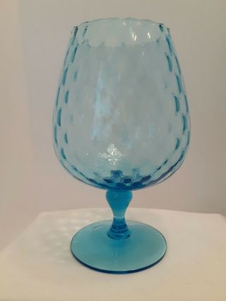 Mcm Empoli Italian Glass Diamond Optic Pale Blue 8.  5 Inch Brandy Snifter/vase