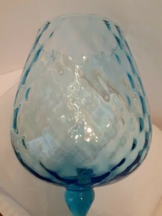 MCM Empoli Italian Glass Diamond Optic Pale Blue 8.  5 inch Brandy Snifter/Vase 3