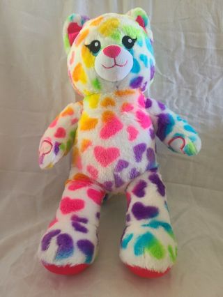 17 " Bab Build A Bear Rainbow Leopard Hearts Love Kitty Cat Plush