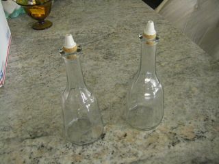 Two (2) Vintage Clear Glass Barber Shop Bottles W/original Porcelain Stoppers