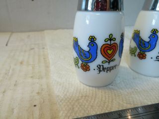 CORNING GEMCO Vintage Salt Pepper Shakers COUNTRY FESTIVAL Friendship Blue Birds 2