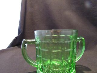 Anchor Hocking Block Optic Green Depression Glass Creamer and Sugar Dish Vintage 2
