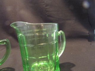 Anchor Hocking Block Optic Green Depression Glass Creamer and Sugar Dish Vintage 3