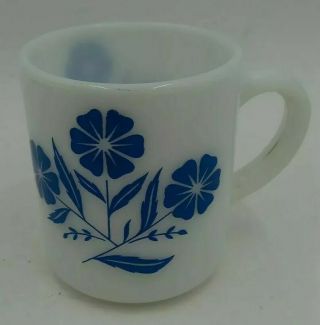 Vintage Milk Glass Blue Cornflower Flower Mug Coffee Cup