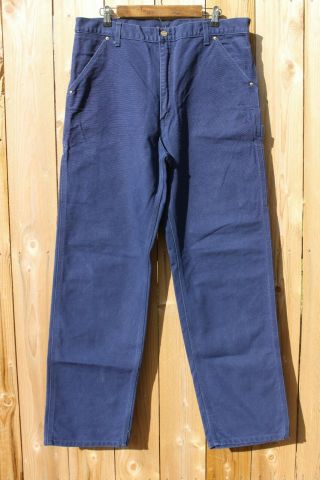 Vintage Mens Carhartt Navy Blue Duck Canvas Work Pants Jeans 38 X 33 Usa