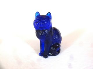 Vintage Mosser Cobalt Blue Glass Sitting Cat Figurine