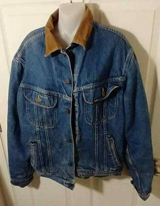 Vtg Lee Riders Denim Jacket W/indian Blanket Wool Lining Made In Usa Size 42l