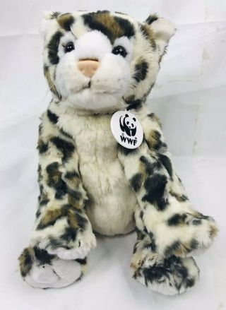 Build A Bear 14 " Wwf Snow Leopard Cat Plush Toy Retired Medallion Collectibear