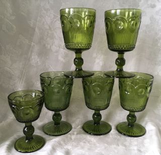 Set Of 6 Vintage Bartlett Collins Manhattan Green Glass Goblets/stems/wine Glass