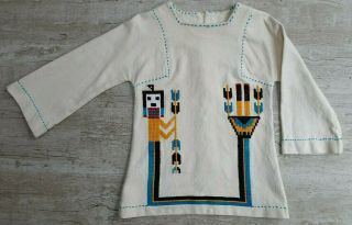 Vintage 60/70s Hand Embroidered Native American Tunic Top - Bell Sleeves - Size S