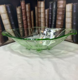 Vintage Sowerby Art Deco Green Chevron Glass 1930s Serving Dish Bowl Boat Fruit