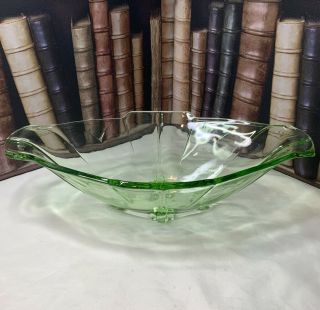Vintage Sowerby Art Deco Green chevron glass 1930s Serving Dish Bowl Boat Fruit 2