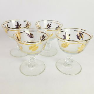 Vintage Libbey Champagne Glasses Golden Foliage Sherbet Wine Custard Set Of 4