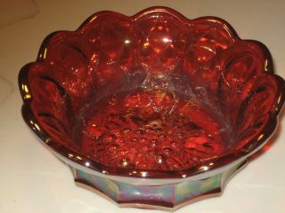 Fenton Glass Bowl Red W/ Grapes And Leaves In Bowl Marked