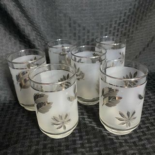Vintage Libbey Silver Frosted Glasses Set Of 6,  Silver Leaves 5.  25 " T