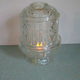 Vintage Indiana Clear Glass Fairy Lamp Stars & Bars 6.  5 " Tall X 4.  75 " Vgc