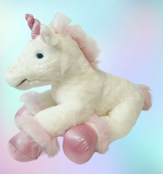 Build A Bear Unicorn White And Pink With Sparkles Approx 15 " Long Stuffed Animal