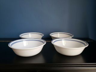 Set Of 3 Corelle Country Cottage Blue Stripe Soup Cereal Bowls