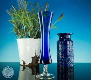 Empoli Murano Cobalt Blue Twisted Stem Optic Vintage Art Glass 8 " Tall