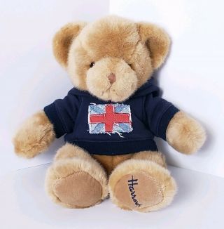 Harrods Tan Teddy Bear With Navy Blue Hoodie Plush
