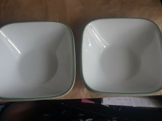 Corelle Vitrelle Shadow Iris 6 - 1/2 " Square Cereal Bowls White Green Rim Set Of 4