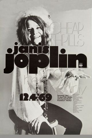 Blues Rock: Janis Joplin At Germany Concert Poster 1969 13x19