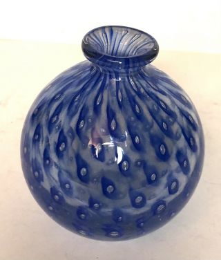 Controlled Bubble Paperweight/bud Vase 3.  5 " Tall Clear W/cobalt Blue Glass
