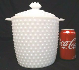 Vintage Large Milk Glass Hobnail Lidded Container 9 " Tall,  Anchor Hocking