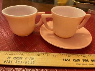 Vintage Hazel Atlas Child Tea Set Pastel Pink Suger And Cream And Saucer Plate