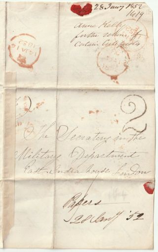 1852 Anne Kelly Letter Unpaid Dublin H/s 2 Postage Due To East India Co House