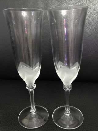 J.  G.  Durand French Crystal Florence Satin Set Of 2 Champagne Flutes