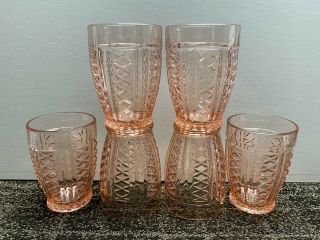 Set Of 6 Pink Glass Juice Tumblers 4 " Tall