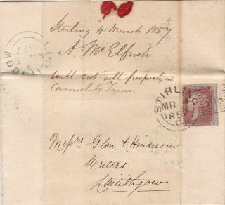 Gb Stirling Scotland 1857 Entire Letter To Linlithgow 1d Red Perf 14 Blued Paper