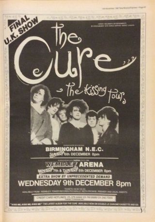 The Cure - Vintage Press Poster Advert - The Kissing Tour - 1987